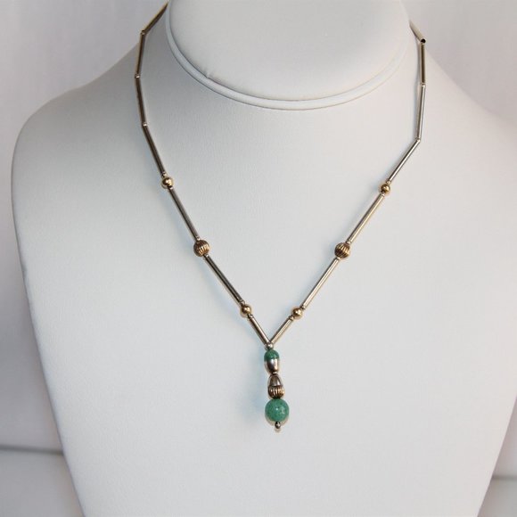 Womens Vintage Estate Sterling Silver Aventurine Colored  Vintage Sterling Silver, Brass Aventurine Necklace